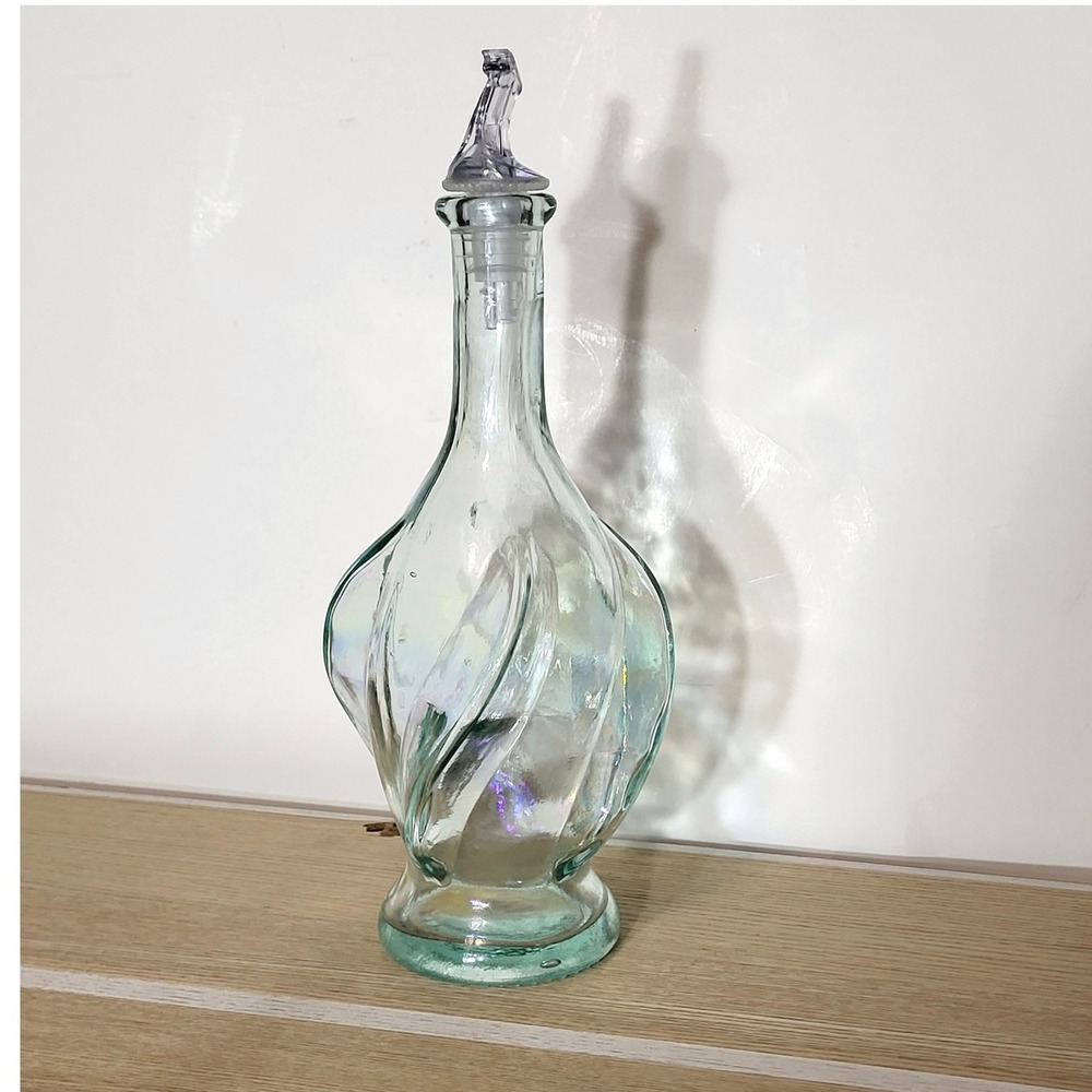 Vintage Italian Iridescent Twisted Swirl Glass Decanter Made in Italy 12in